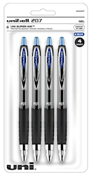 PENS, GEL, RETRACTABLE, UNIBALL 207, MEDIUM POINT, 0.7MM, BLUE INK, 4/CT LARGE